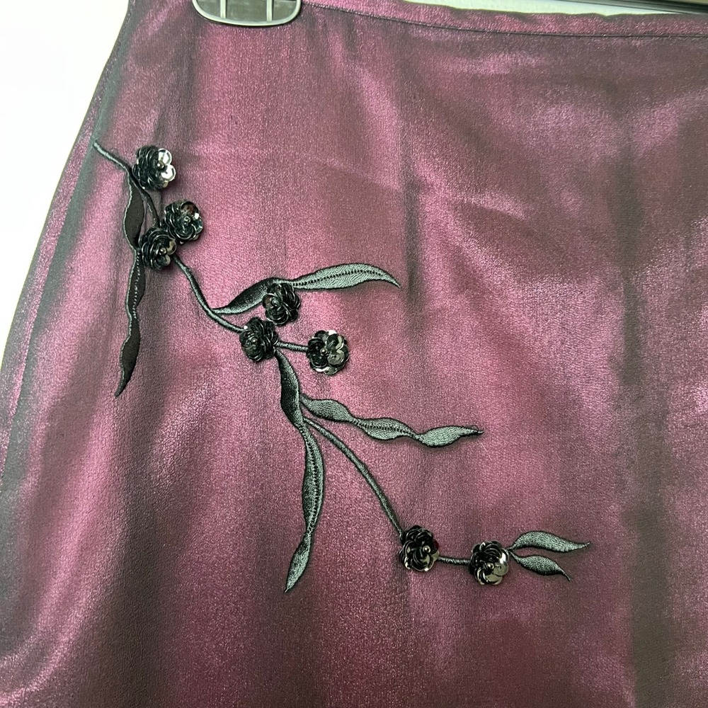 Mixit Vintage Y2K Silk Midi Skirt 10M Purple Iridescent Sequin Floral Whimsigoth - Picture 5 of 8